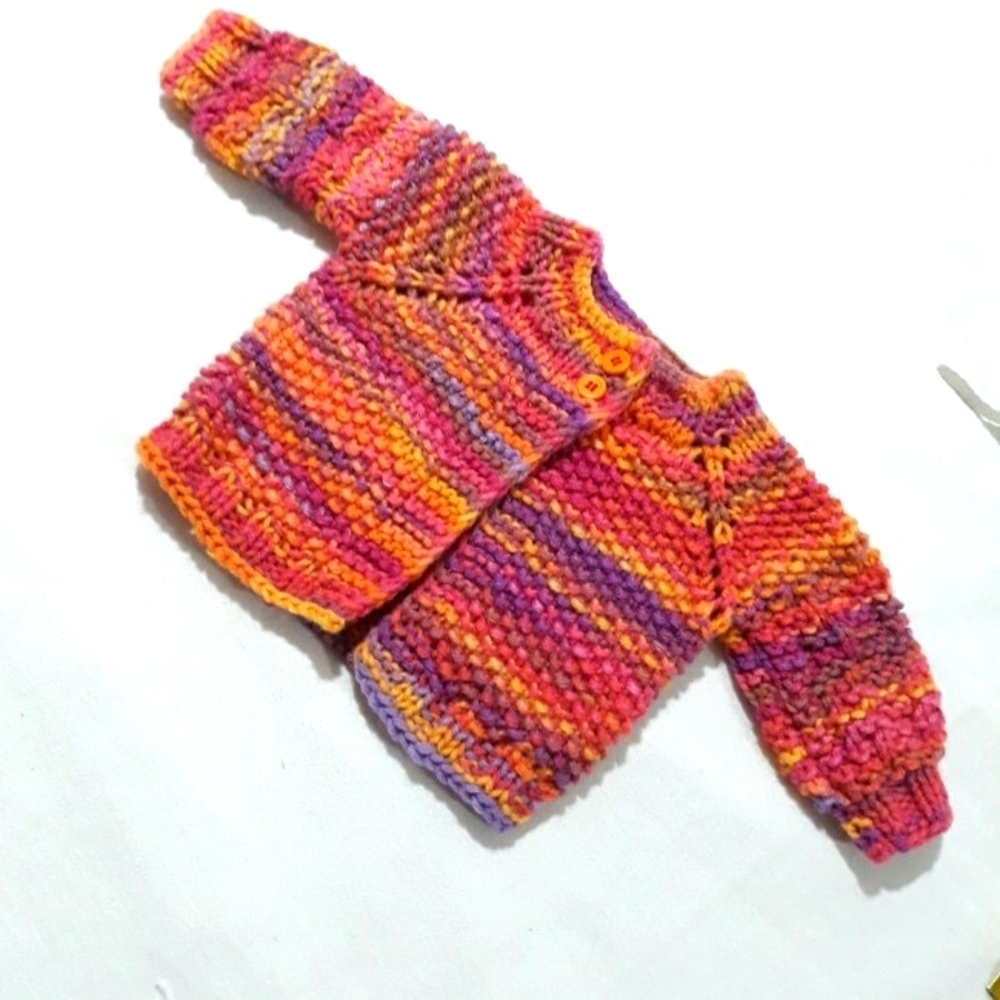 Handmade Knit Sweater Long-Sleeve Two Buttons Doll Cardigan Multicolor